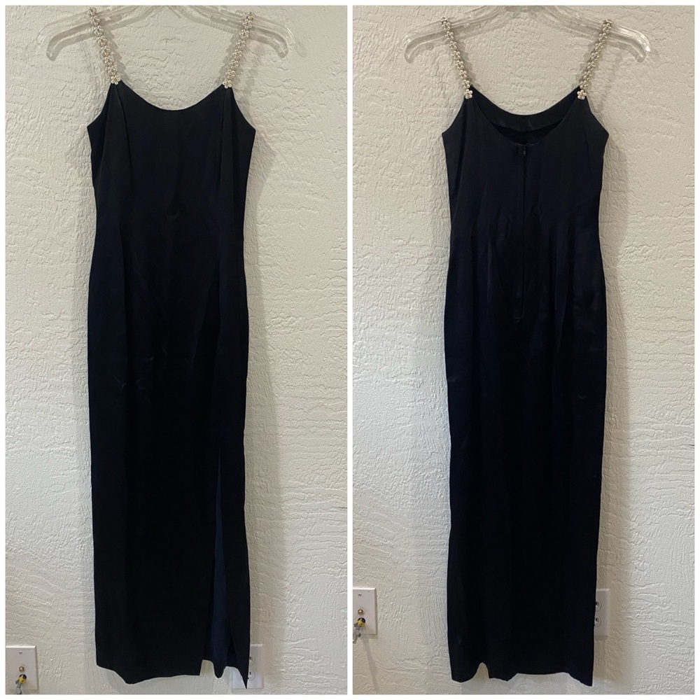 Jessica McClintock Gunne Sax elegant maxi black dress  
w/ Embellished Straps XS